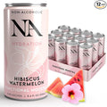 NA Functional Non-Alcoholic Drinks with Mushrooms &amp L-Theanine | Sea Salt for Hydration | Low Sugar Low Calorie Adaptogen Social Tonic Hibiscus Tea and Watermelon Mocktail 8.4oz Cans (12 Pack)