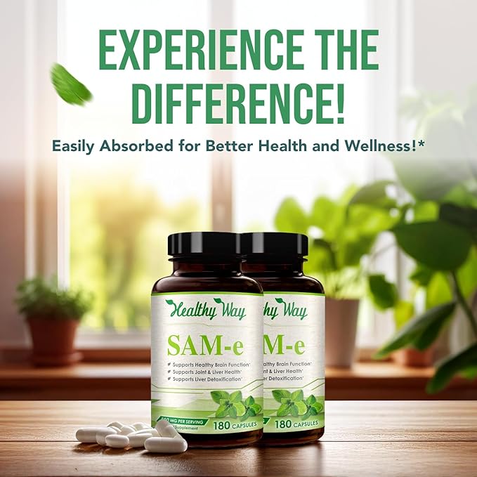 500mg SAM-e Supplement - High Strength 500mg S-Adenosyl-L-Methionine Capsules for Brain Liver and Mood Support - Non-GMO High Absorption Same Supplement (360 Servings)