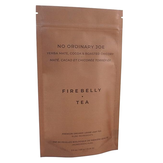 Firebelly Tea No Ordinary Joe Organic Yerba Mate Loose Leaf Tea with Cocoa and Roasted Chicory Coffee Alternative Herbal Tea Smooth Energy Bold Flavor 3.5 oz Pack of 1
