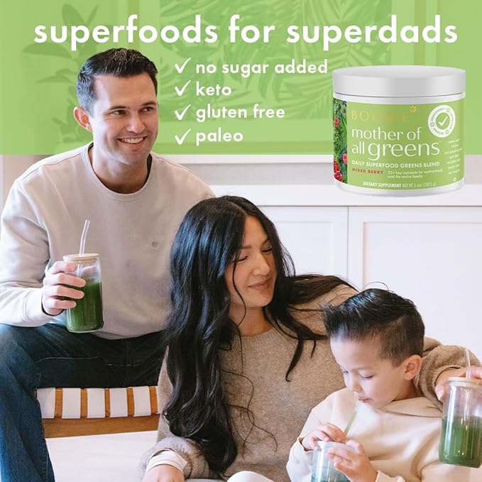 Boobie Mother of All Greens | Your New Family Ritual Daily Super Greens Powder with 35+ Essential Nutrients for Moms &amp Families | Vegan Gluten Free &amp Sugar Free | Mango Flavor 60 svgs