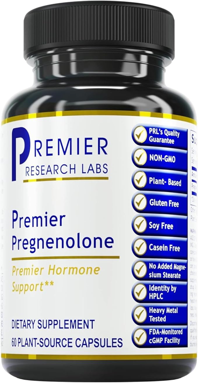 Premier Research Labs Premier Pregnenolone - 100mg Pregnenolone for Hormone Support Precursor to Progesterone Testosterone Estrogen Pregnenolone Supplement for Women &amp Men - 60 Vegetarian Caps