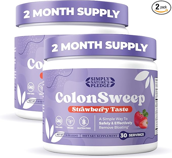 ColonSweep - Strawberry Flavored Probiotic Psyllium Husk Powder Colon Cleanser7.8 oz. Fiber Supplement Support for Gut Health - Cleanse for Bloating Relief &amp Detox- 30 Servings (Pack of 2)