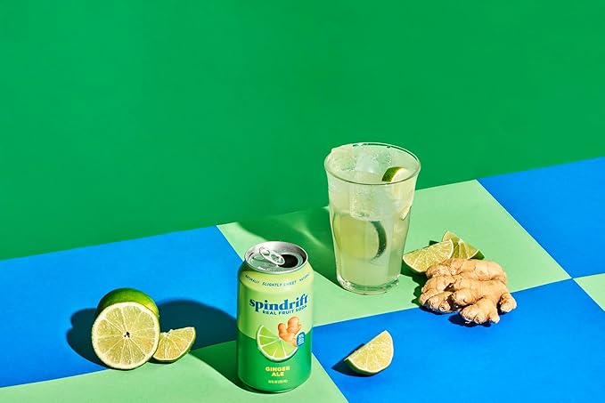 Spindrift Soda Ginger Ale Soda Made with Real Squeezed Fruit 12 Pack Case