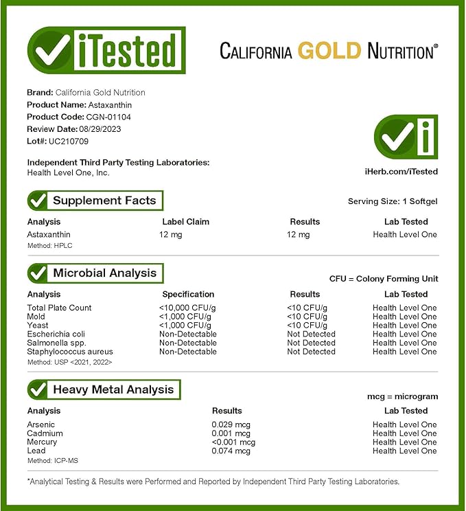 California Gold Nutrition Astaxanthin Antioxidant Carotenoid AstaLif Pure Icelandic Biologically Active 99% Isomer 12 mg 120 Veggie Softgels