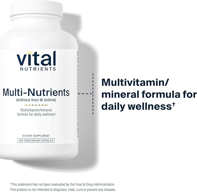 Vital Nutrients Multi-Nutrients (No Iron or Iodine) - Comprehensive Vegetarian Daily Multivitamin and Mineral Formula with Potent Antioxidants* - Gluten Dairy Soy Free - Non-GMO - 180 Capsules