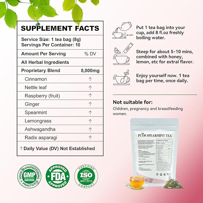 Aromlife Natrual PCOS Spearmint Tea for Female Hormone Balance 20 Teabags PCOS Herbal Tea Helps to Get Pregnant Fast 10 Teabags/Pack Organic Spearmint Tea Supports Overall Fertility Caffeine-free