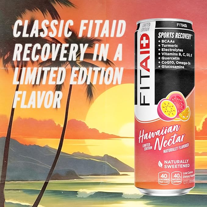 FITAID Post Workout Recovery Drink Hawaiian Nectar Passion Fruit Orange &amp Guava BCAAs Glucosamine Electrolytes 40 Calories 12 Fl Oz (Pack of 12)
