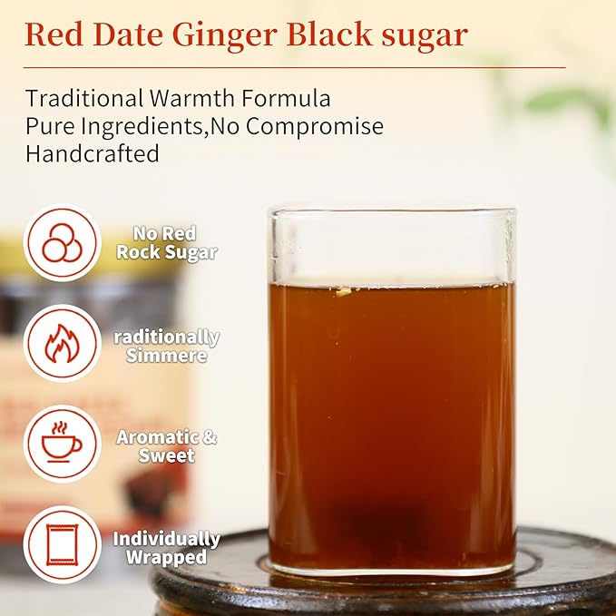Baihuatang Premium Handmade Ancient Red Date Brown Sugar for Tea Traditional Chinese Black Sugar Cubes with Red Dates &amp Ginger | 270g | Additive-Free | Natural Sweetness | Soothing Tea for Women &