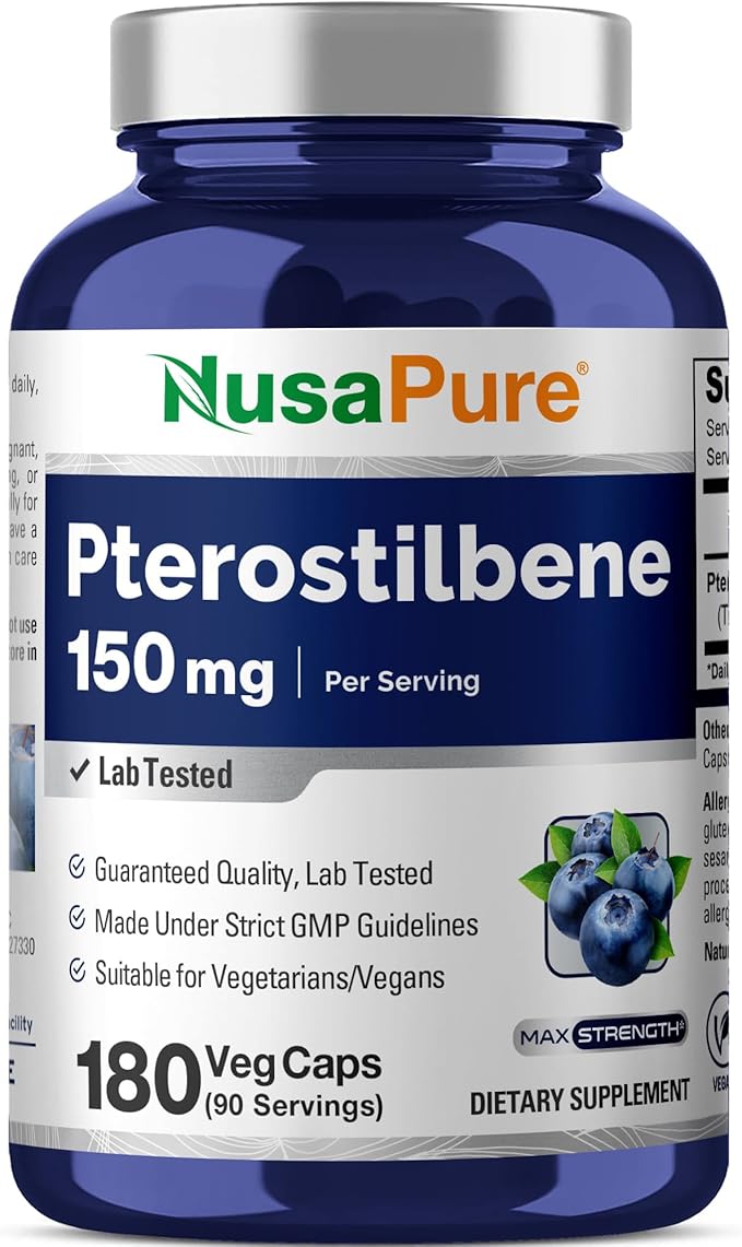 NusaPure Pterostilbene 150mg 180 Veggie Caps (Non-GMO Vegan)
