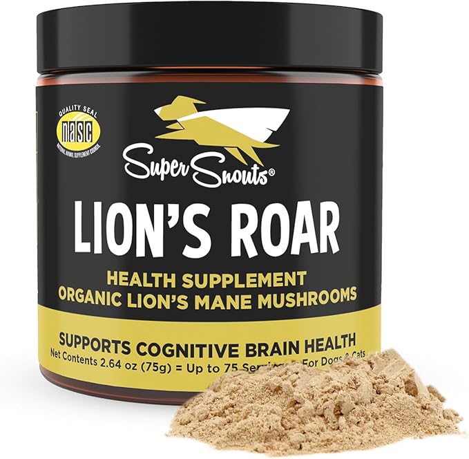 Super Snouts Lion's Roar Lion's Mane Mushroom Supplement for Dogs and Cats 2.64oz - Made in USA Organic Lions Mane for Cognitive Function and Brain Health