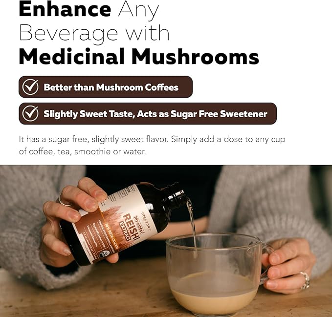 Organic Reishi Mushroom Extract - 70% Beta Glucans - Highest Active Nutrient Levels Max Potency Cordyceps Tincuture US Grown + Ultrasonic Extraction - Energy Immunity Sleep and Stress - 8 oz.