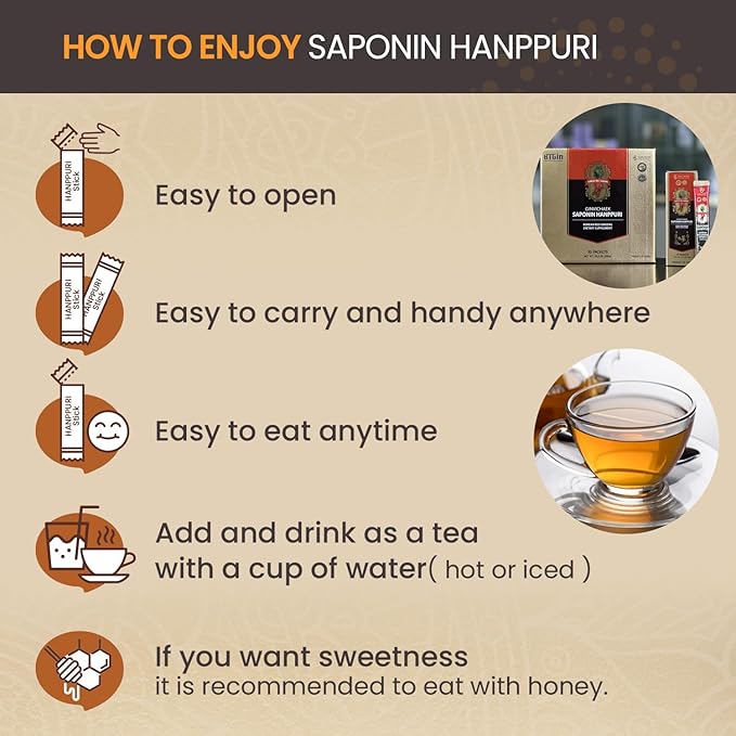 Saponin Hanppuri Everyday Korean Red Panax Ginseng Extract Stick - 3000mg High Potency Liquid Supplement - Caffeine Free Energy &amp Immune Support - 30 Packets