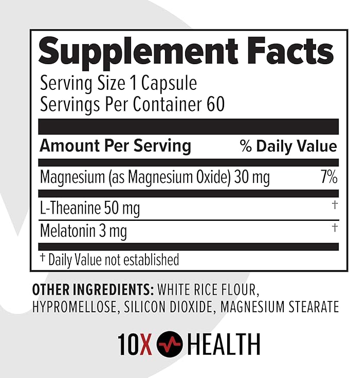 10X Health Calm (AM) &amp Sleep (PM) Bundle - L Theanine &amp GABA Liquid + Magnesium Supplement L-Theanine &amp Organic Melatonin Capsules - 30-Serving Dropper + 60 Capsules