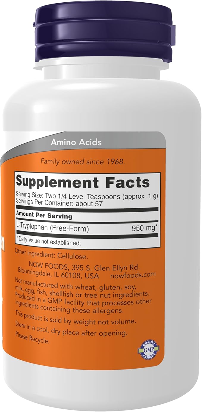 NOW Foods Supplements L-Tryptophan Powder Free-Form Supports Relaxation* Amino Acid 2-Ounce