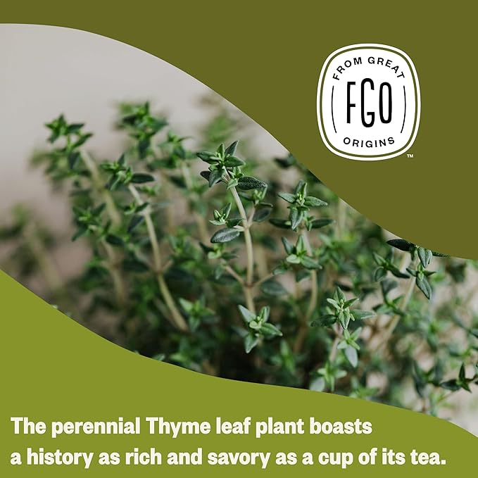 FGO Organic Thyme Leaf Tea 100 Count Eco-Conscious Tea Bags Caffeine Free Resealable Bag Packaging May Vary (Pack of 1)