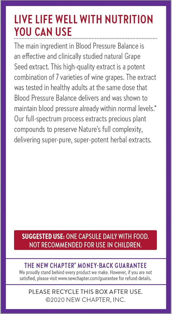 New Chapter Blood Pressure Supplement - Blood Pressure Take Care with Organic Vegan Grapeseed + Black Currant + Non-GMO Ingredients for Blood Pressure Support - 60 Count