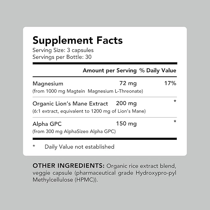 AMANDEAN Nootropic Brain Supplement for Memory and Focus Mental Clarity and Cognitive Function Magnesium L-Threonate (Magtein) Lions Mane and Alpha GPC - (90 Veggie Capsules)