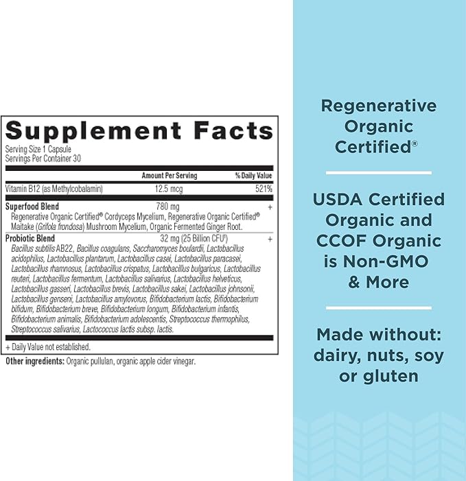 Ancient Nutrition Regenerative Organic Certified Once Daily Probiotics 30 Count + Multi Collagen Peptides Capsules 90 Count