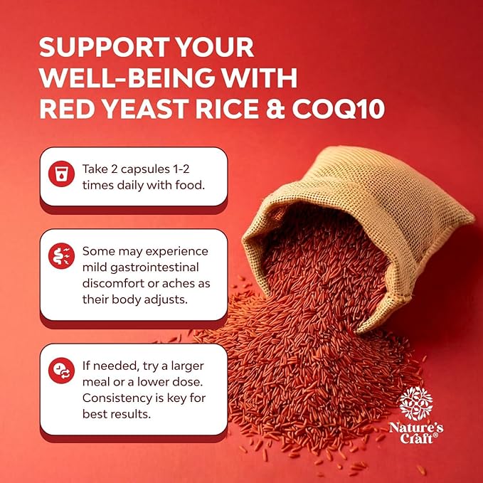 Red Yeast Rice with CoQ10 Supplement - Advanced Healthy Heart &amp Healthy Cholesterol Levels Formula for Men &amp Women - Extra Strength Capsule with Red Yeast Rice 1200 mg Capsules with CoQ10 - 12