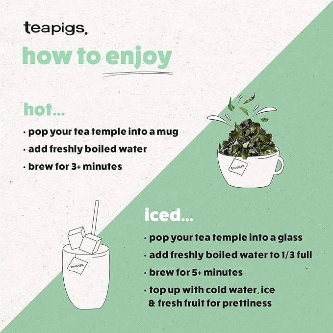 Teapigs Green Tea With Mint Tea Bags Made With Whole Leaves caffeine-free natural ingredients (1 Pack of 50 Teabags)