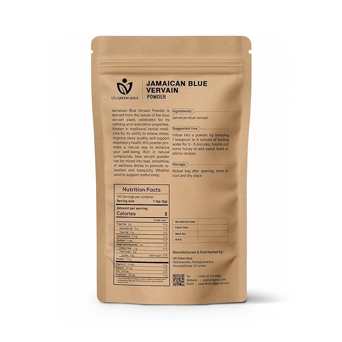 Jamaican Blue Vervain Tea - 100% Pure Healthy Wild-Crafted Herbal Leaf for Teas and Wellness Well Cleaned Leaves Tea