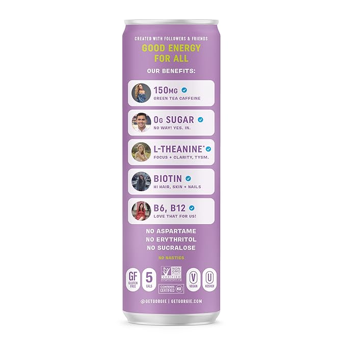GORGIE Sugar Free Natural Energy Drinks Wild Berry (12 Pack) - Healthy Energy Drinks - Natural Coffee Replacement with Green Tea Caffeine and Biotin - 150mg Caffeine Vegan &amp Low Calorie