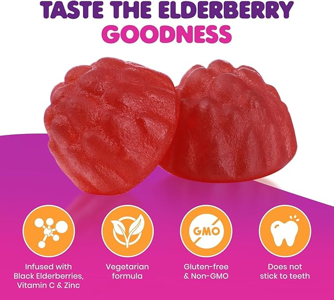 DR. MORITZ Elderberry Gummies for Kids &amp Toddlers - Immune System Booster- Health Support with Black Sambucus Elderberries Extract - Herbal Immunity Boost Supplement