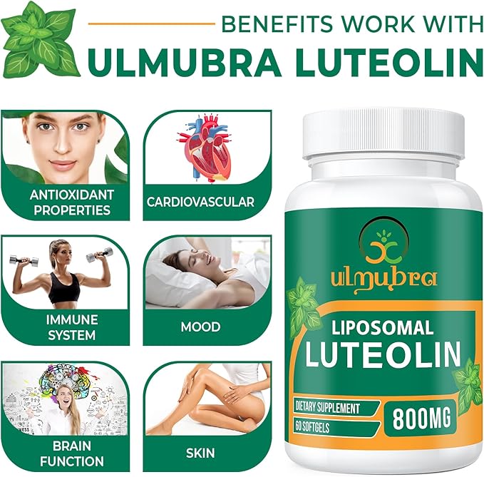 800 MG Liposomal Luteolin Supplement - Maximum Absorption Premium Antioxidant Supplement for Brain &amp Overall Well-Being 60 Softgels - 30-Day Supply