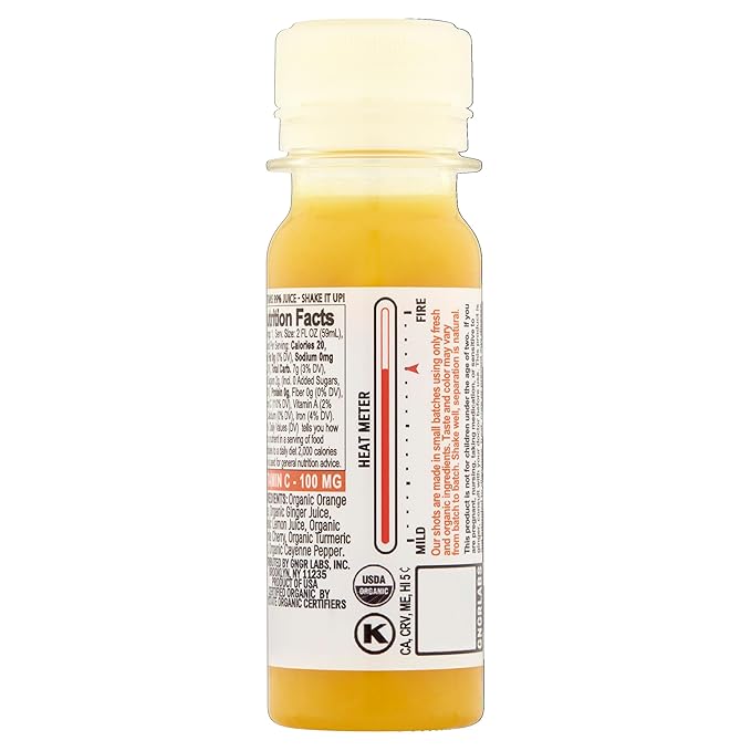 +GNGR Vitamin C - Cold-Pressed Ginger Shot with Turmeric Cayenne &amp Acerola Peruvian Ginger Juice 2 fl oz (Pack of 12)