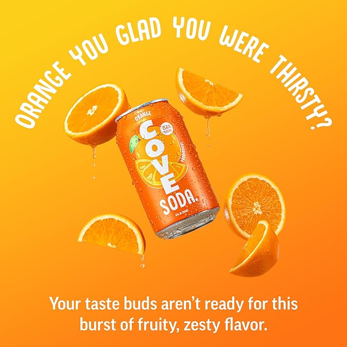 Cove Probiotic Soda Soft Drinks with Zero Sugar – Refreshing Functional Soda Alternative with Probiotics &amp Vitamin C – Naturally Flavored Caffeine-Free Sparkling Beverage - Orange 12 Pack