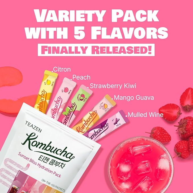 TEAZEN Kombucha Variety Pack 40 Stick &amp Energy tea powder 10Stick