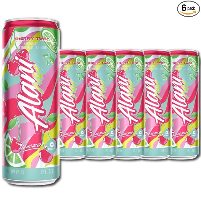 New Alani Energy Drinks CHERRY TWIST Flavor Sugar-Free Low-Calorie Energy Boost Drink 12 fl oz (Pack of 6) (Packaging May Vary)