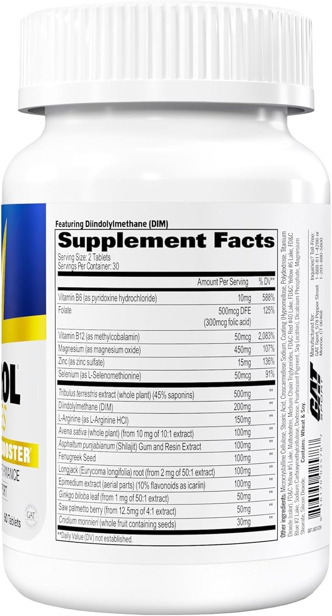 GAT SPORT Testrol Gold ES with Shilajit Tribulus DIM Zinc Longjack Fenugreek Saw Palmetto Estrogen Balance 60 Tablets