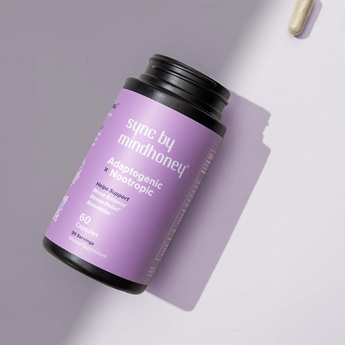 MINDHONEY | SYNC 60 Count Premium All-in-One Adaptogenic Supplement | Relaxation Mood Balance Stress | Magnesium Ashwagandha Nootropics Adaptogens Minerals &amp Vitamins
