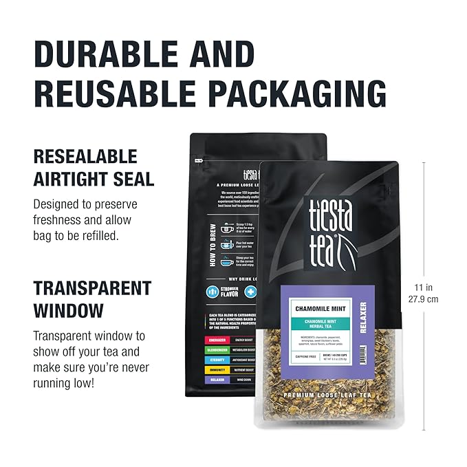 Tiesta Tea - Chamomile Mint Loose Leaf Chamomile Mint Herbal Tea Premium Caffeine-Free Blend Makes Hot or Iced &amp Up to 200 Cups 8oz Resealable Bulk Pouch