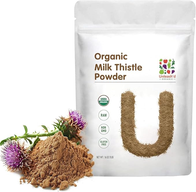 Unleash’d Organic Milk Thistle Powder 16oz – 100% Pure Rich in Silymarin &amp Antioxidants Supports Liver and Immune Health