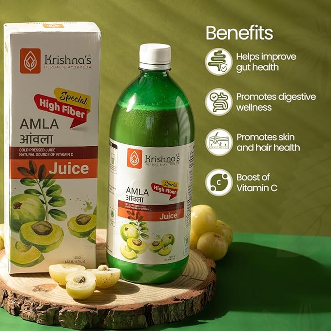 Krishna's Special Amla High Fiber Juice - 1000 ml | Fresh cold pressed Amla Juice | Helps Boosts Skin and Hair Health | Helps Detox | Rich in Vitamin C | Natural Immunity Booster