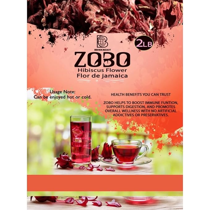Hibiscus Flowers Tea – 2 lb (Bulk) | BBNKNDAY Organic Dried Flor de Jamaica Herbal Tea – Non-GMO Caffeine-Free No Sugar – Hibiscus for Tea Infusions &amp Recipes