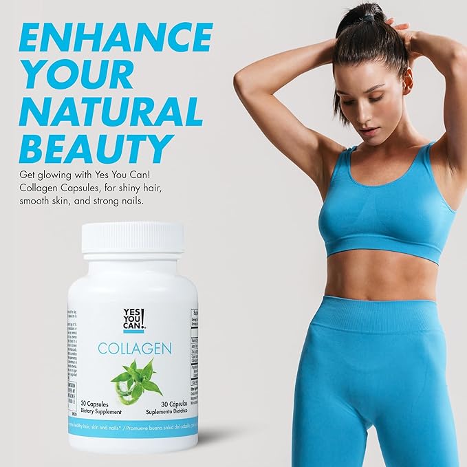 Yes You Can! Collagen Capsules for Women and Men Dietary Supplement to Promote Healthy Hair Skin and Nails 290 mg Bovine Collagen Vitamin A Vitamin D3 Zinc and Copper 30 Capsules - 2 Pack