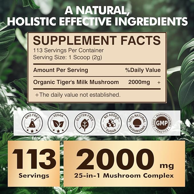Tiger Milk Mushroom 2000MG 8oz Mushroom Supplement Supports Lungs &amp Respiratory Health | Hair Growth &amp Immune Support | Gut &amp Digestive Health | Boosts Memory Focus Brain Health