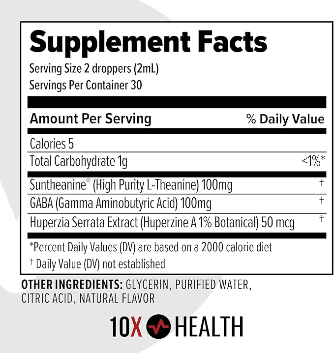 10X Health Calm (AM) &amp Sleep (PM) Bundle - L Theanine &amp GABA Liquid + Magnesium Supplement L-Theanine &amp Organic Melatonin Capsules - 30-Serving Dropper + 60 Capsules