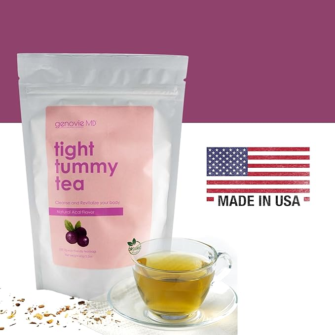 Genovie MD Organic Tight Tummy Tea Herbal Detox Diet Tea to Reduce Bloating and Boost Energy Great Nutritional Value All Natural Ingredients (Acai Berry)