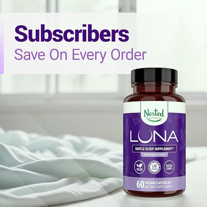 Nested Naturals Luna Sleep Aid - Non-Habit Forming Natural Sleeping Pills for Adults with Naturally Sourced Ingredients - Valerian Root Melatonin Chamomile Lemon Balm and More - 120 Vegan Capsules