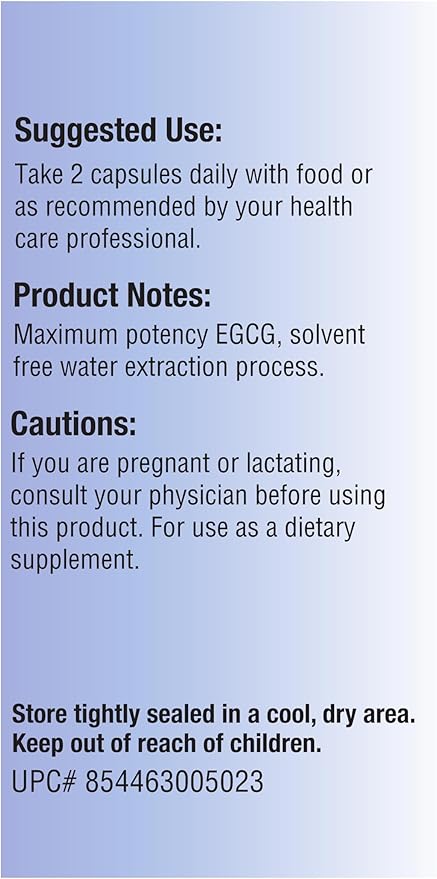 EGCG Green Tea Extract 90 Capsules 670mg Extract Per Capsule Standardized to High Potency 98%+Polyphenols 60% EgCG Very Low Caffeine Gentle On Digestive System