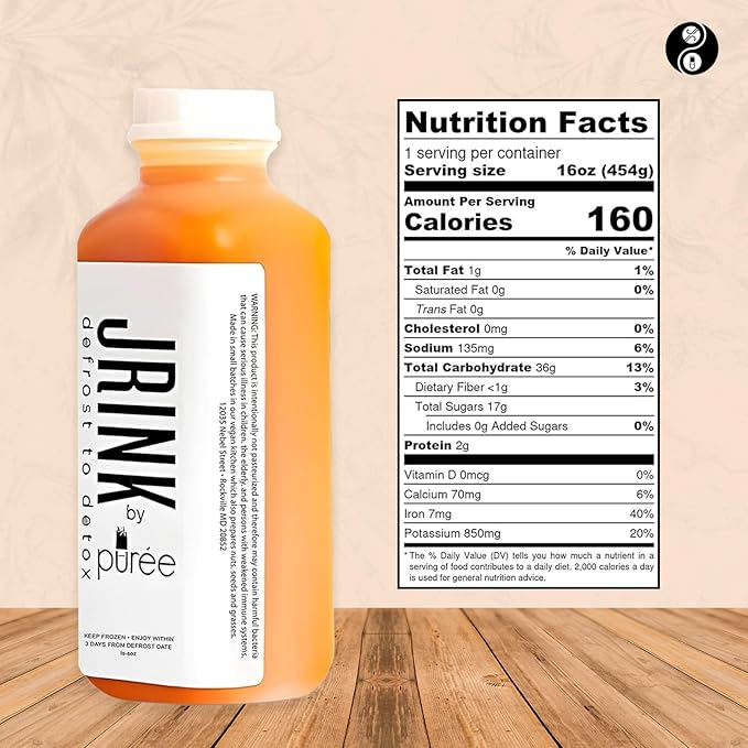 JRINK by Purée Farma-C Juice Cleanse Cold Pressed Detox Drink with Lemon Ginger Organic No Preservatives Vegetable and Fruit Juice Healthy Cleanse Raw Juice Detox 16oz Bottles Pack of 12