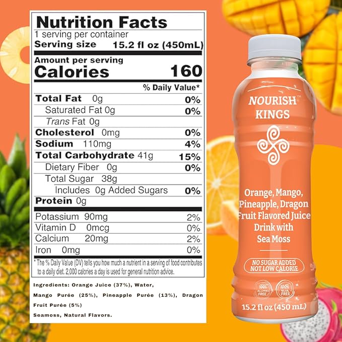 Nourish Kings- Sea Moss drink Superfood Variety Pack No Added Sugars or Preservatives 4 pack of 15.2 Fl oz Bottles