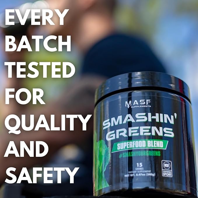 MASF Supplements Smashin' Greens Superfood Organic Blend - 15 Servings - Boost Energy Immune Support Digestive Health with Organic Wheat Grass Spirulina Chlorella - NSF Certified