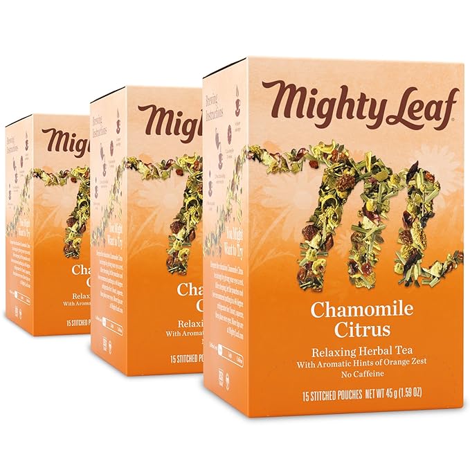 Mighty Leaf Chamomile Citrus Herbal Tea – 45 Count (3 Packs of 15) Whole Leaf Pyramid Tea Bags – Caffeine-Free Soothing Blend with Citrus &amp Floral Notes