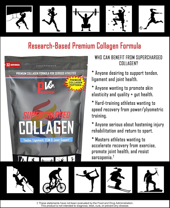 PhysiVantage Supercharged Collagen Peptides Powder - Hydrolyzed Collagen for Joint Tendon Ligament &amp Skin Health Support - Vanilla Keto Paleo 16oz | Enhanced with Vitamin C BCAAs Grass-Fed