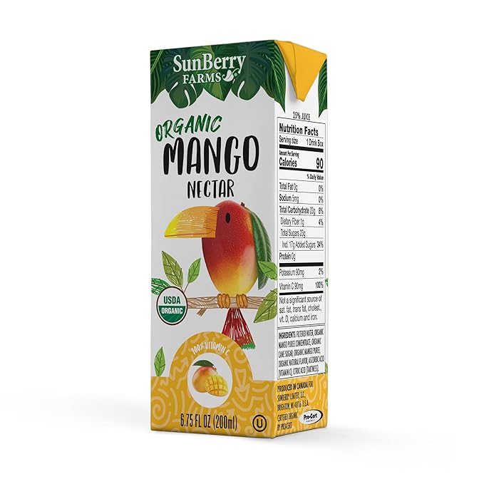 Sunberry Farms Organic Mango Nectar Juice Boxes 32 Pack (6.75 fl oz) – Organic Mango Juice Drinks All Natural Real Sugar Tropical Fruit Juice for Kids &amp Family